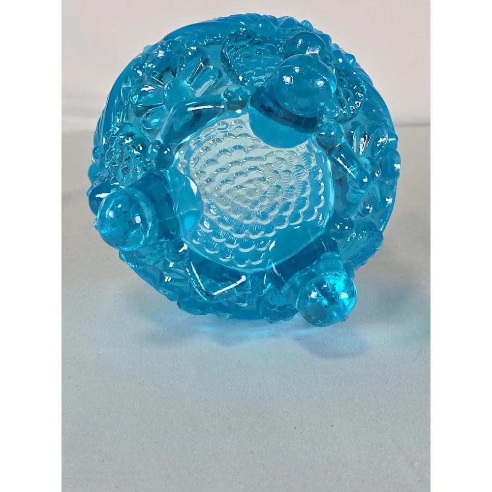 VTG Sowerby Blue Opalescent Piasa‎ Bird Rose Glass Bowl 4.5 Inches Tall.
